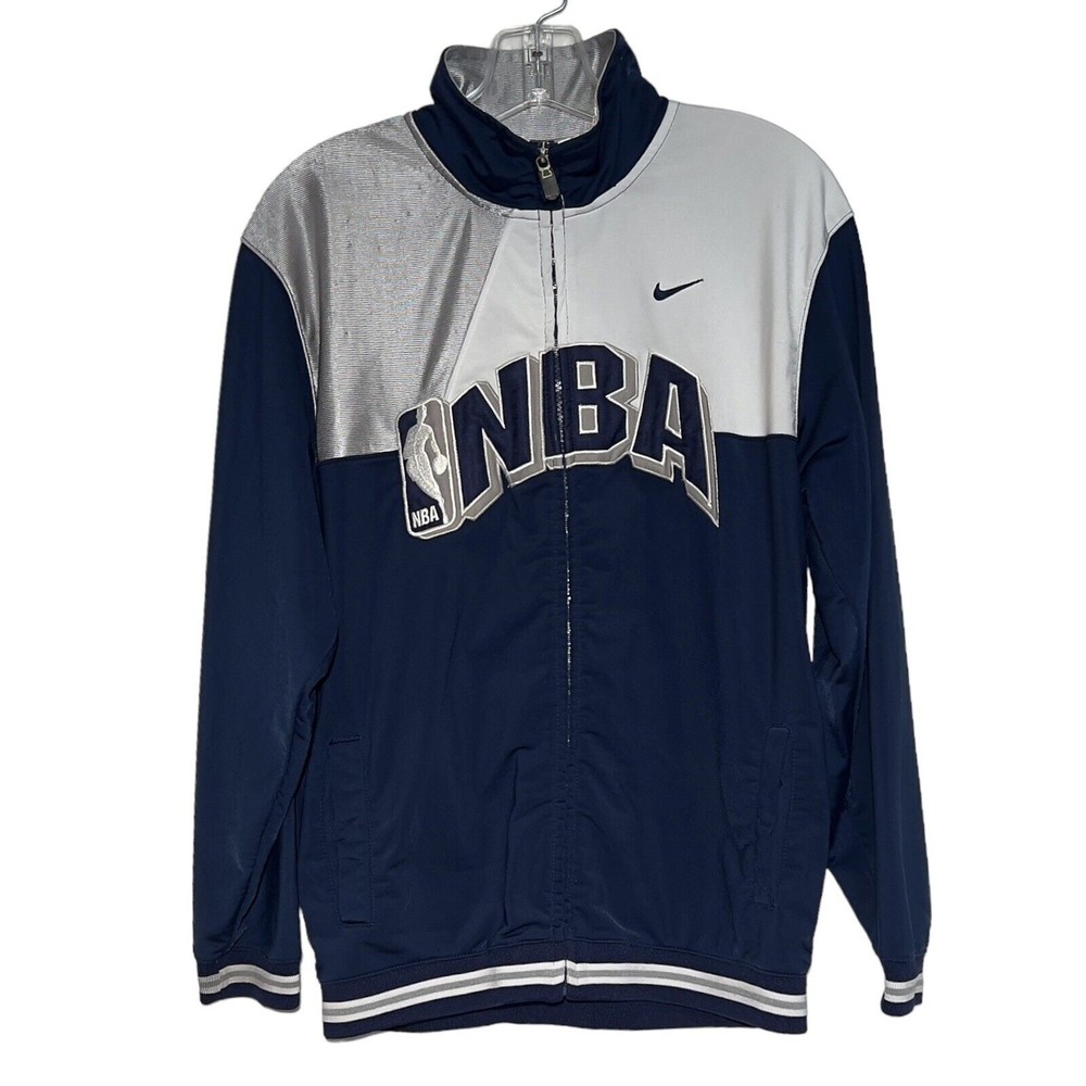 Nike Team NBA Vintage Full Zip Cuffed LS Youth L 16/18 Jacket Blue Gray White